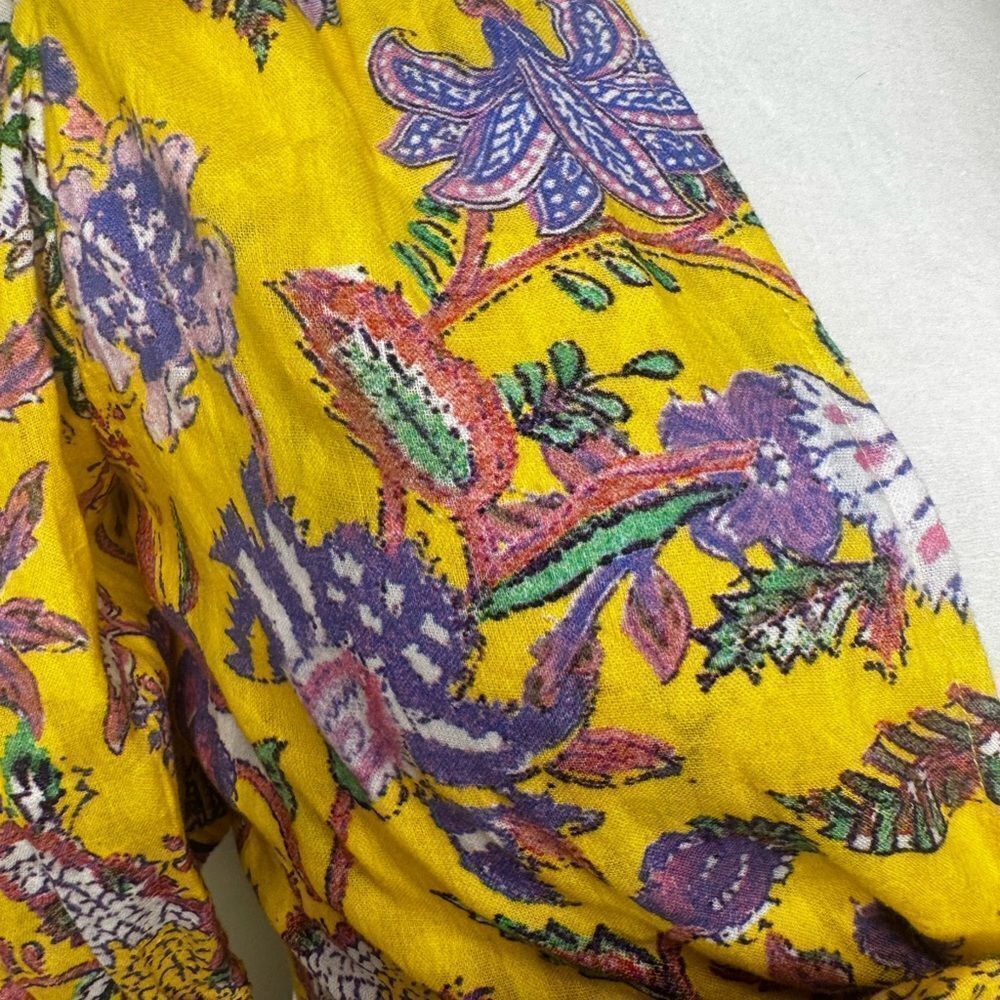 NWT HEMANT and NANDITA Dhea Crop Top Tie-Front Canary Yellow Boho Floral Medium - Picture 9 of 12